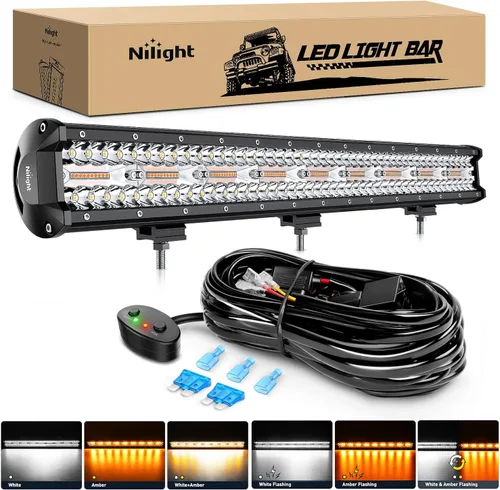 Miniatura 11 de Nilight Barra de luz LED de 26 pulgadas, 540 W, amarilla, foco de inundación, triple fila, lámpara de conducción, para techo, para defensa