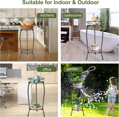 Miniatura 6 de THKFUL Soporte de metal para plantas para interiores y exteriores, soporte de 2 niveles altos para plantas en maceta, soporte para plantas de hierro
