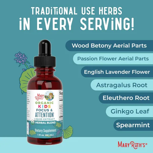 Miniatura 7 de MaryRuth Organics Gotas para la Concentración y Atención Infantil Gotas Orgánicas USDA Ginkgo Biloba Raíz de Rhodiola y Raíz de Regaliz