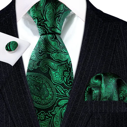 Miniatura 62 de Barry.Wang - Juego de corbata de seda para hombre, diseño de cachemira, pañuelo y gemelos de bolsillo