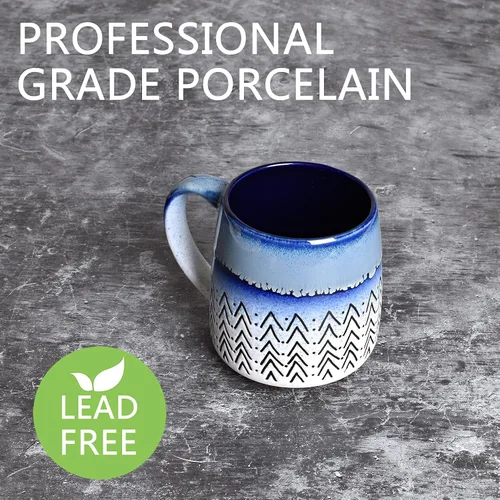 Miniatura 3 de Bosmarlin Juego de 2 tazas de café grandes de cerámica, 16 onzas, taza de té de cerámica azul grande para oficina y hogar, apta para lavavajillas