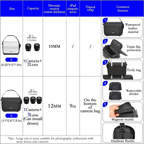 Miniatura 2 de Cwatcun Bolsa de hombro para cámara, funda cruzada impermeable, mochila compacta para fotografía, compatible con Canon/Nikon/Sony/Fuji