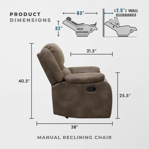 Miniatura 2 de Lexicon Sofá reclinable manual, asiento de cine en casa, silla reclinable manual de pared para dormitorio, sala de estar, oficina, apartamento