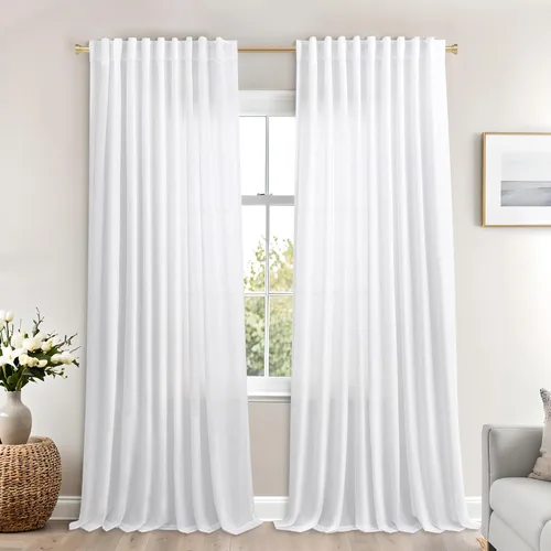 Miniatura 91 de Cortinas de lino azul claro de 90 pulgadas de largo para sala de estar, dormitorio de niñas, guardería, decoración acogedora de verano, bolsillo