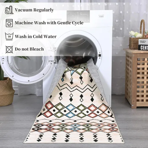 Miniatura 4 de FairOnly Alfombra bohemia abstracta de 2 x 3, para interiores y exteriores, antideslizante, lavable, alfombra pequeña para cocina, dormitorio, baño