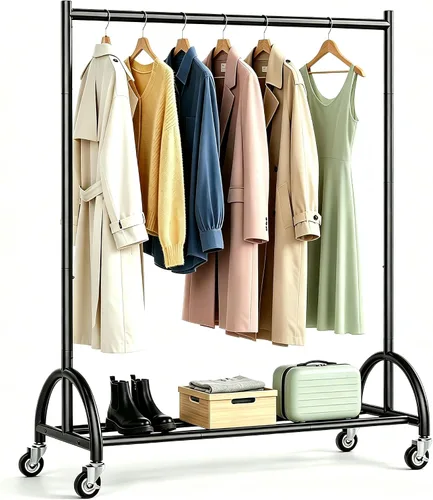 KEETDY Percheros de ropa resistentes para colgar ropa, perchero resistente con ruedas, estantes de armario independientes, capacidad de carga de 210
