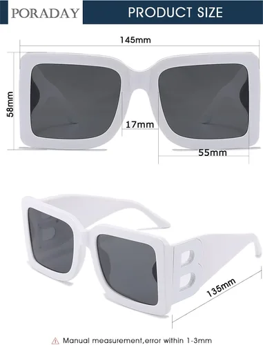 Miniatura 40 de PORADAY Gafas de sol cuadradas grandes de moda para mujeres y hombres, marco grueso negro de lujo, gafas de sol modernas con montura grande
