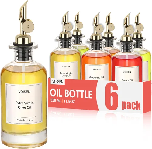 VOISEN Botella dispensadora de aceite de oliva para cocina, juego de 6 botellas de aceite de vidrio, dispensador de jarabe de café, recipiente de