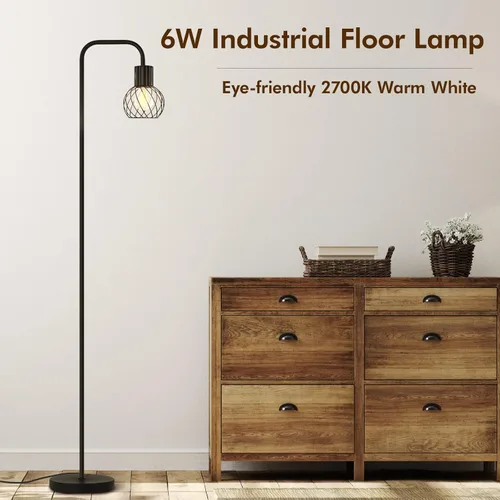 Miniatura 2 de Lámpara de pie industrial, lámpara de pie LED moderna con bombilla LED de 6W, interruptor de pie, lámparas altas de metal para sala de estar