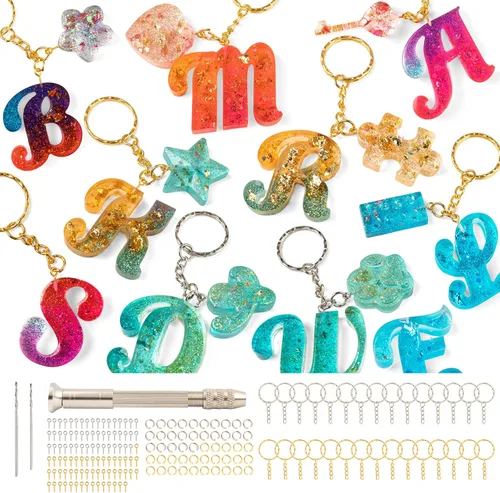 Miniatura 8 de Mocoosy Kit de 134 moldes de resina para llavero del alfabeto, molde de silicona con número de letra invertida, moldes de fundición de resina epoxi
