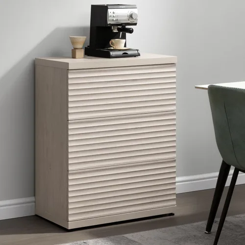 SICOTAS Aparador buffet con almacenamiento, moderna credenza de acento acanalada con 3 cajones más grandes, mesa consola multimedia de mediados de