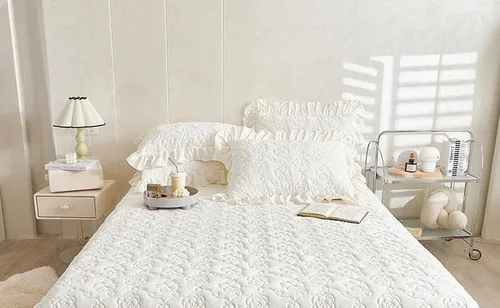 Miniatura 15 de Colcha acolchada de algodón brocado con patrón de flores, falda de cama con volantes, tamaño Queen, amarillo claro