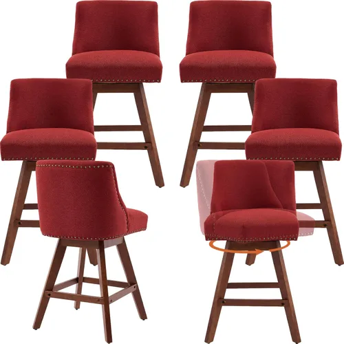 Miniatura 16 de Juego de 2 taburetes de bar giratorios modernos, taburetes de bar de 26.6 pulgadas de altura de mostrador beige con respaldo para isla de cocina