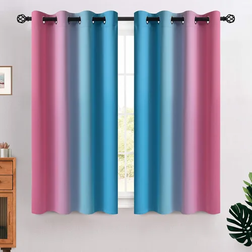 Miniatura 136 de COSVIYA Cortinas 100% Opacas Azul Degradado con Lazos Ajustables para Cocina Aislamiento Térmico Oscurecimiento de Habitación Cenefa con Bolsillo
