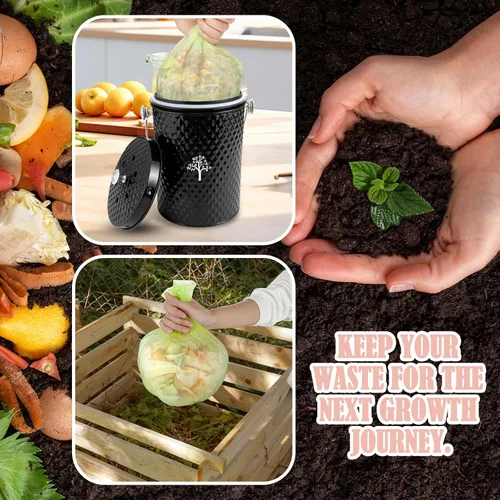 Miniatura 7 de AOSION Contenedor de compostaje para encimera de cocina, contenedor de compostaje interior inodoro con tapa y paquete de 50 bolsas de compost
