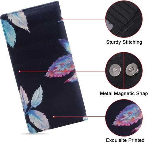 Miniatura 108 de HUA ANGEL Billetera para mujer, ultra delgada y delgada, con bloqueo RFID, tarjetero de crédito, doble embrague, carteras largas, regalo para A-ámbar