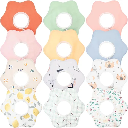 JaGely Paquete de 12 baberos de algodón giratorios de 360° suaves y absorbentes para recién nacidos baberos para dentición y alimentación, baberos