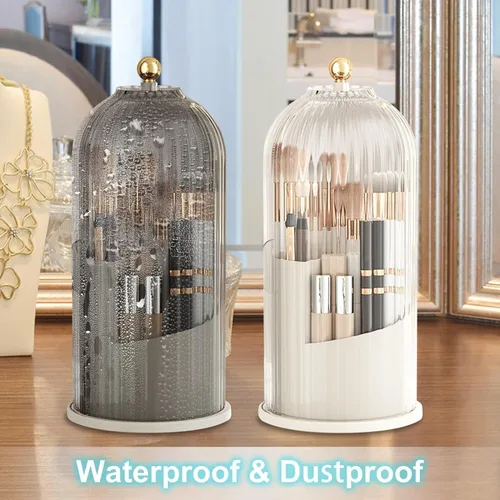 Miniatura 7 de Organizador de cuidado de la piel, soporte para brochas de maquillaje con tapa, giratorio de 360° a prueba de polvo, organizador de brochas