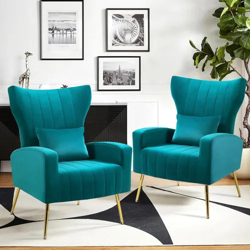 Miniatura 28 de Sillas decorativas de terciopelo con respaldo de ala y almohada lumbar, sillón moderno para sala de estar, dormitorio, silla auxiliar de recepción