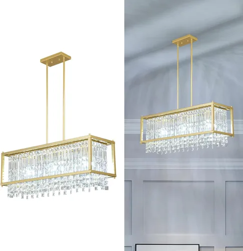 Miniatura 26 de LMQNINE Candelabro Moderno para Vestíbulo, Candelabro de Cristal Dorado Lámpara Colgante de Entrada, Candelabros Redondos de Altura Ajustable