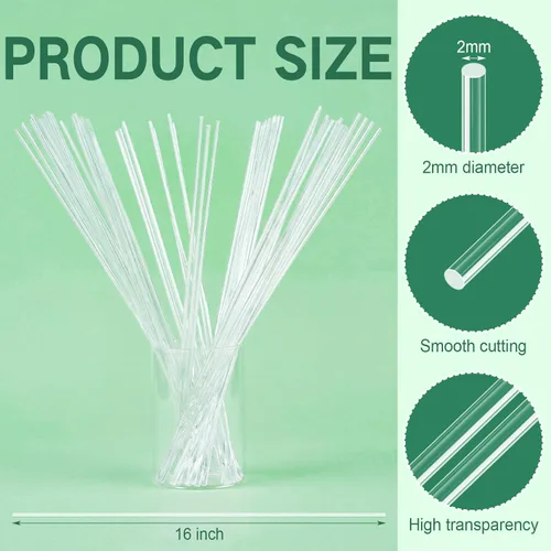 Miniatura 3 de Vicenpal 30 Pcs 16 Inch Clear Acrylic Rods 2 mm Plant Stakes Acrylic Dowel Rods Plant Support Stakes Round Strip Sticks for Party DIY Crafts