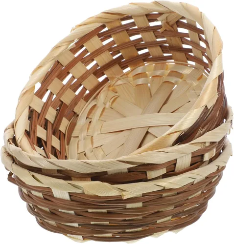 Miniatura 12 de EXCEART Juego de 3 cestas de frutas de bambú de 6.69 pulgadas hechas a mano, redondas, tejidas, para cocina, comedor, servir alimentos, aperitivos