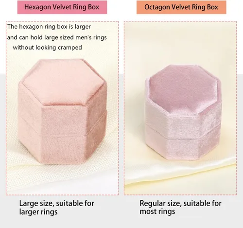 Miniatura 7 de WantGor Caja de joyería de terciopelo para anillos, caja de regalo con 3 ranuras, caja de regalo para anillos hexagonales vintage, para ceremonia