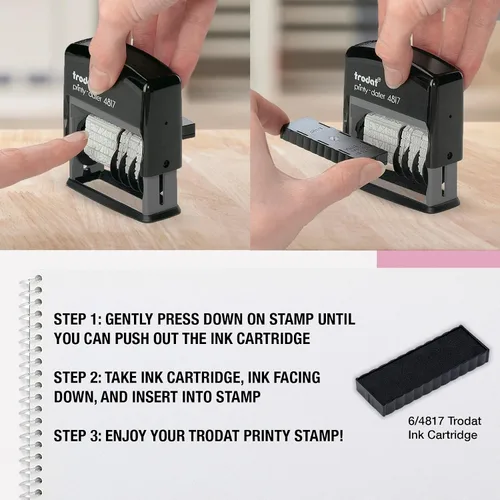 Miniatura 6 de Trodat Printy 4817 Economy Dial-A-Phrase, 12 mensajes populares de oficina, mes en letras, día y año en números, sello de fecha de goma – Negro