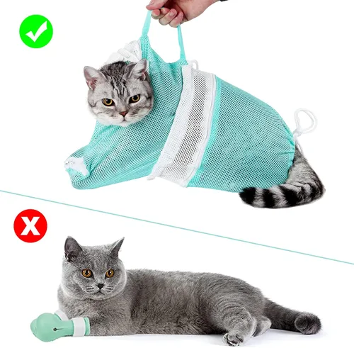 Miniatura 5 de Juego de 8 bolsas de baño para gatos con bolsa de red de ducha para gatos, cepillo ajustable para aseo de mascotas, cortaúñas, lima de uñas, peines