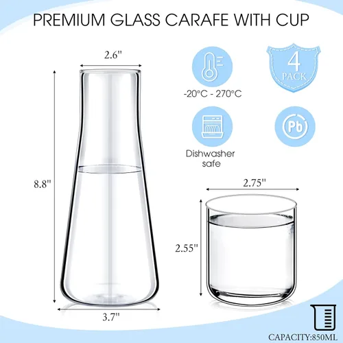 Miniatura 4 de Potchen Jarra de agua de noche de 28.7 fl oz con juego de vidrio, jarra de agua nocturna con taza, mesita de noche, enjuague bucal, jarra de agua