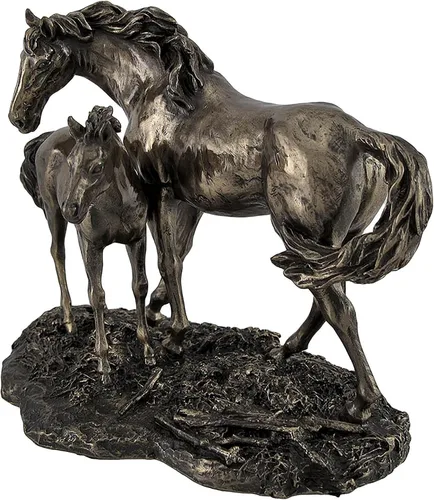 Miniatura 2 de Veronese Design Majestic Mare and Foal Wild Horses - Estatua con acabado de bronce, detalle exquisito, resina fundida en frío, 7 pulgadas de largo
