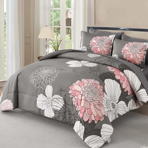 Miniatura 15 de Yiran - Juego de edredón de 7 piezas en una bolsa, edredón floral amarillo con flores, ropa de cama de microfibra suave, tamaño King
