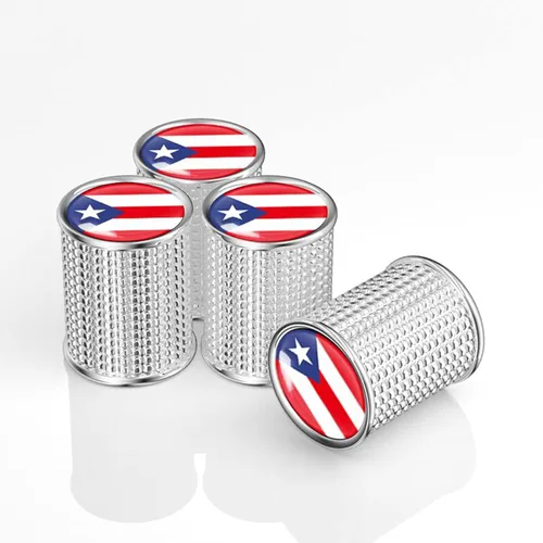 Miniatura 3 de 4 tapas de metal para válvula de neumático de automóvil, tapas de vástago de válvula de neumático con bandera de Puerto Rico, tapas de válvula