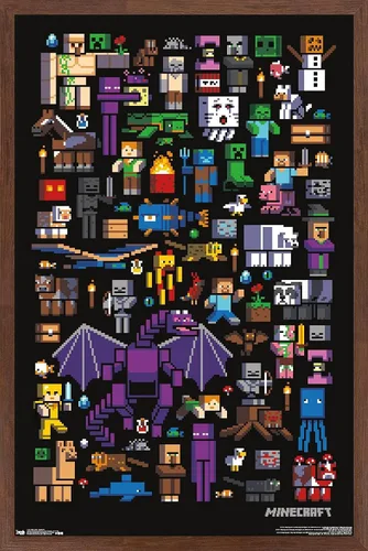 Miniatura 17 de Trends International Minecraft - Póster de pared de Mobbery, 14.725 x 22.375 pulgadas, versión con marco de madera tipo granero