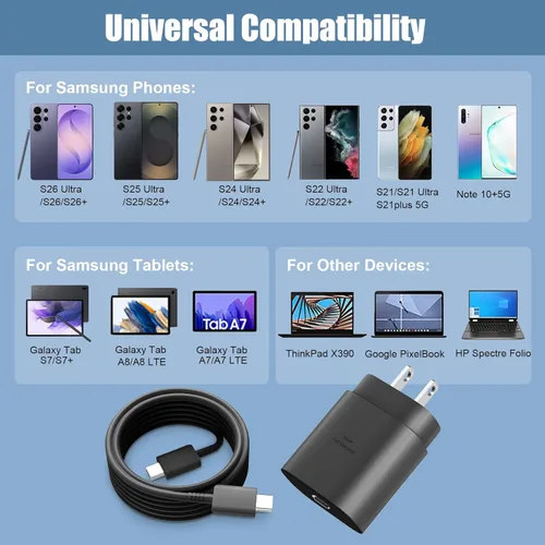 Miniatura 45 de Cargador USB C, carga rápida súper rápida de 25 W tipo C y cable de carga USB C de 6,6 pies para Samsung Galaxy S25/S25 Ultra/S25+/S24/S24