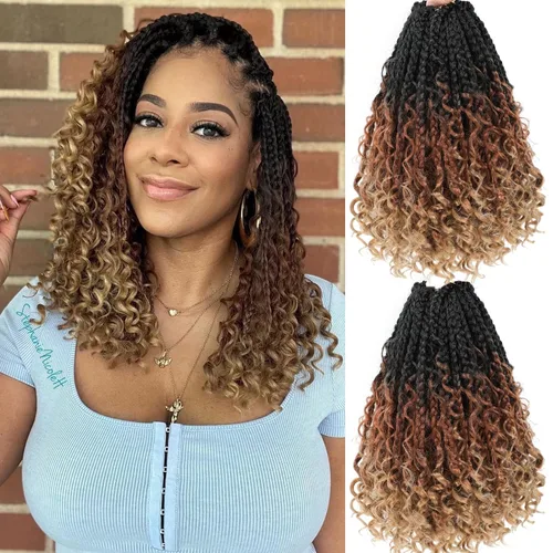 Miniatura 13 de Wodun Extensiones de cabello de ganchillo Goddess de 14 pulgadas, trenzas de caja con extremos rizados 3X estilo bohemio, extensiones de cabello