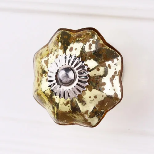 Miniatura 11 de Indian Shelf Paquete de 6 manijas de cristal vintage con flores de caléndula ámbar y diseño elegante para cajones