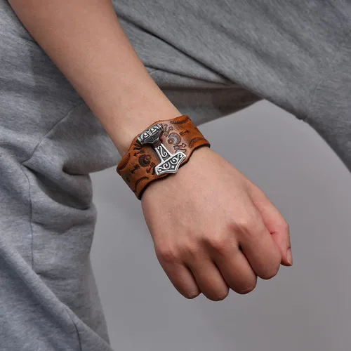Miniatura 3 de HZMAN Mjölnir - Pulsera de piel auténtica para hombre diseño gótico ajustable estilo gótico