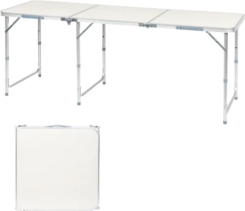 Outvita Mesa de camping plegable portátil de 6 pies, mesa de altura ajustable impermeable para exteriores, mesa plegable de maleta ligera de Plateado