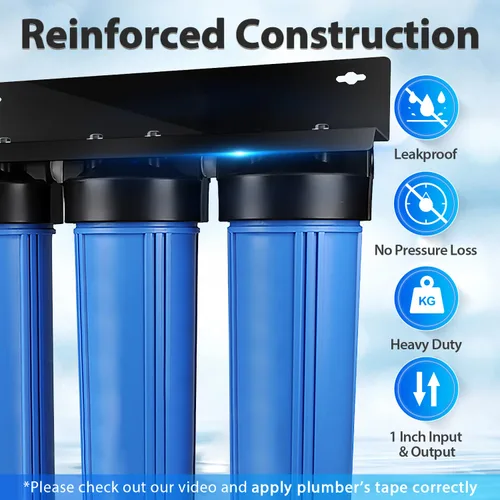 Miniatura 2 de iSpring WGB32BM - Sistema de filtración de agua de 3 etapas para toda la casa, con sedimento azul grande de 20 pulgadas, bloque de carbono