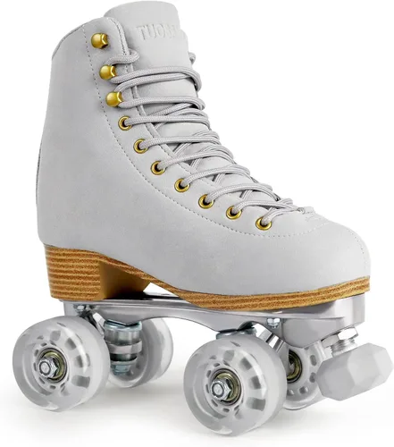 Patines de ruedas para mujer o hombre con topes de goma ajustables en altura, patines retro de gamuza cuádruples para exteriores e interiores Gris