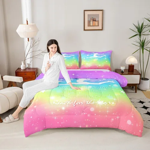 Miniatura 33 de Manfei - Juego de edredón para amantes de la gimnasia y la danza, tamaño individual, juego de ropa de cama romántica con diseño de cielo estrellado