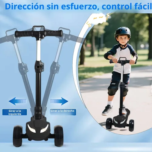 Miniatura 6 de Electric Scooter for Kids Ages 3-12, Full Body Lights Up, Wide Deck, 3 Adjustable Heights, 5MPH Safe Speed, 90min Riding, Foldable 3 Wheel Electric