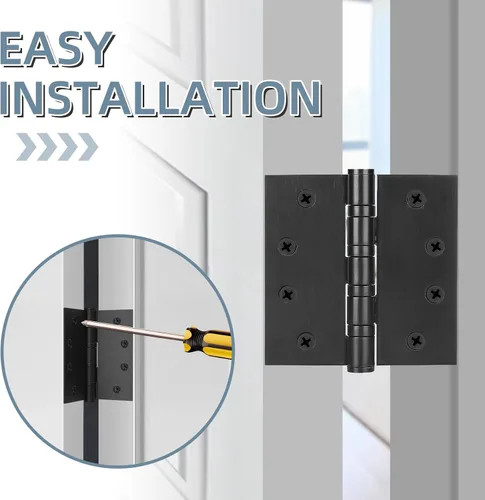 Miniatura 6 de Paquete de 6 bisagras de puerta de acero inoxidable de 4 pulgadas, bisagras de puerta resistentes de 4 x 4 pulgadas con esquinas cuadradas para Negro