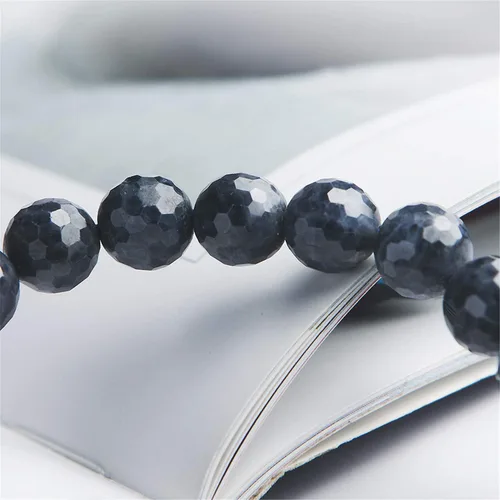 Miniatura 3 de Muko Gemstone Genuino Natural Azul Zafiro Gemas Corte Facetado Redondo Perlas Mujeres Hombres Pulsera 0.354 in AAAA, Cristal, Piedra preciosa