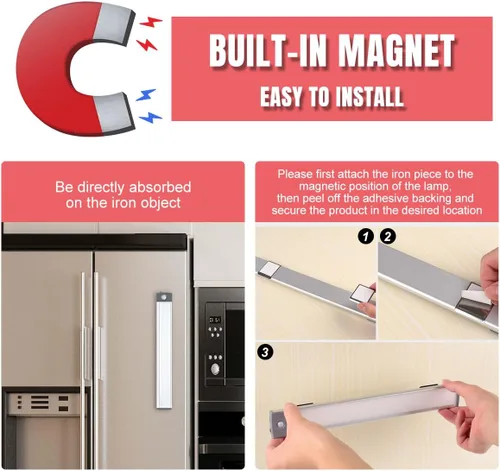 Miniatura 4 de Luz LED con sensor de movimiento, iluminación debajo del mostrador, luces nocturnas de cocina recargables por USB, luz alimentada por batería, luz