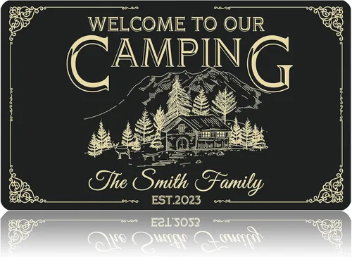 Miniatura 10 de Tapete de bienvenida personalizado para cámper, tapete de campamento personalizado con nombre de la familia, accesorios para cámper