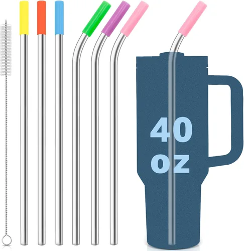 Miniatura 9 de para Stanley Quencher Vaso de 40 onzas 6x Pajillas de Acero Inoxidable Metálico, Pajillas de Reemplazo Extra Largas/Altas de 12 Pulgadas para Taza