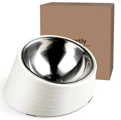 Uppetly Tazón Inclinado para Perros 1 Taza, Cuenco de Comida para Perros y Gatos de Acero Inoxidable Inclinado 15°, Comedero Antideslizante y