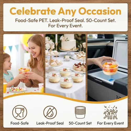 Miniatura 4 de WUWEOT Paquete de 50 cuencos de Acai con tapas, recipientes de plástico transparente de 12 onzas para postre, vasos de yogur PET con tapa